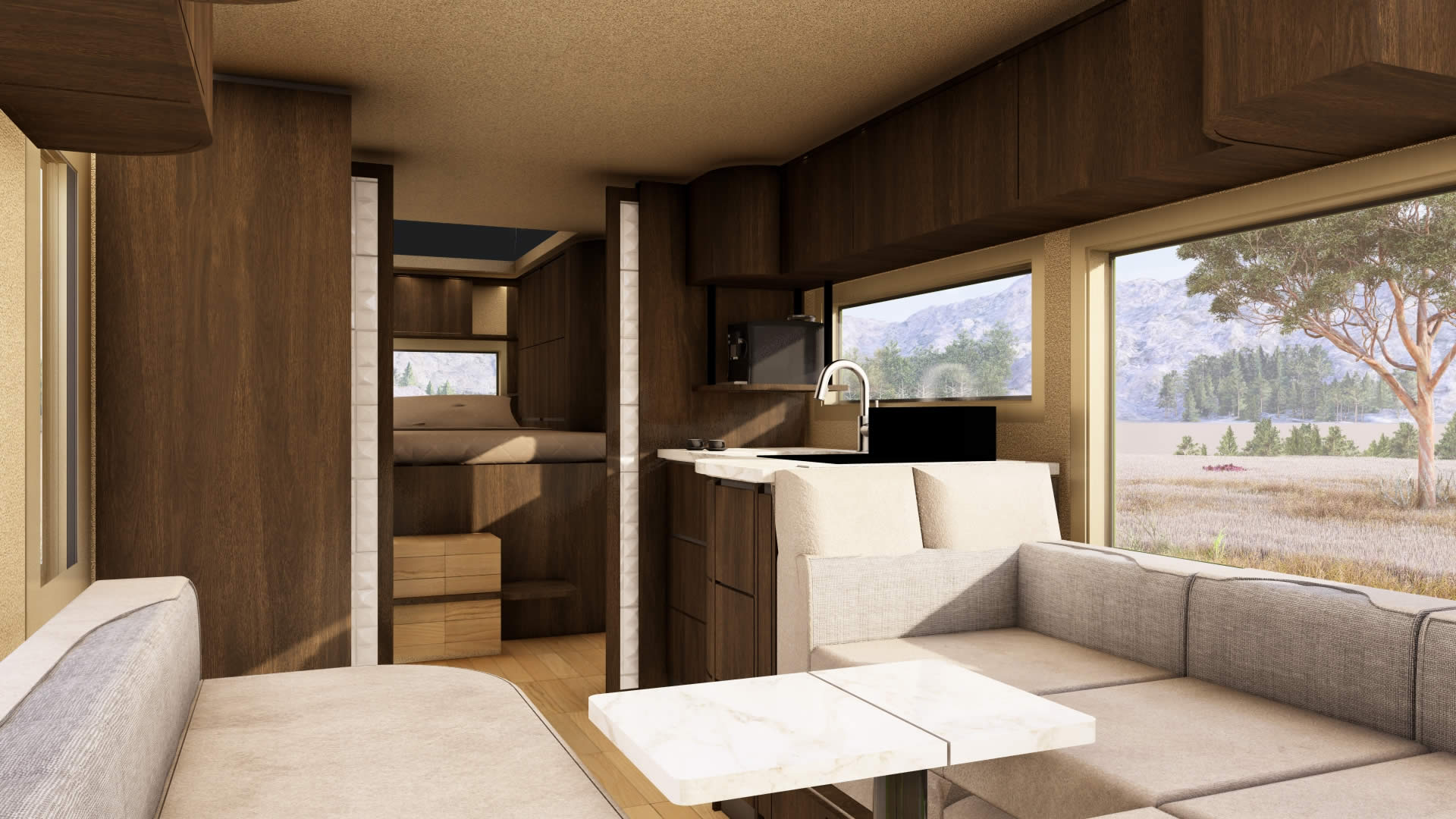 Ruim zitgedeelte Tatrex off grid camper